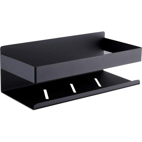Support de douche noir mat sans perçage, support de douche auto-adhésif en acier inoxydable SUS304, support de salle de bain, 26 cm (1/5)