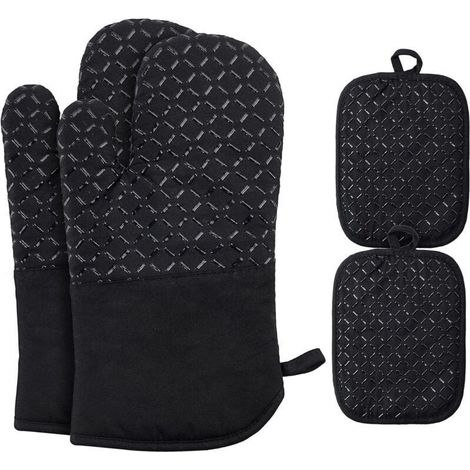 Gants de cuisine résistants à la chaleur, prévention des brûlures, température maximale de résistance à la chaleur jusqu'à 500 °C, antidérapants, surface en coton souple, à gauche et à droite (1/4)