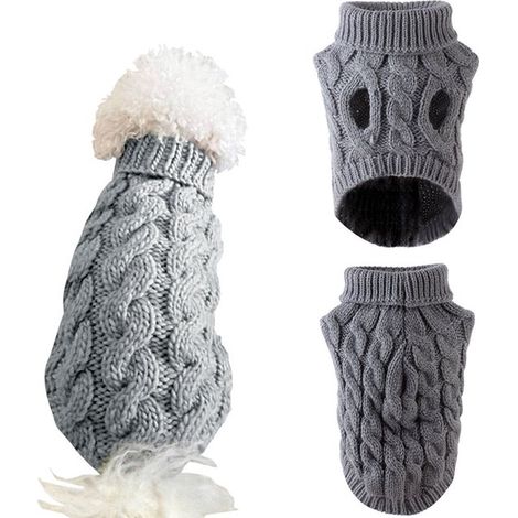 Pull à col roulé en tricot pour chiens, manteau d'hiver, pull épais, vêtements tricotés, manteau au crochet pour chiens et chats de petite et moyenne taille - L (1/4)