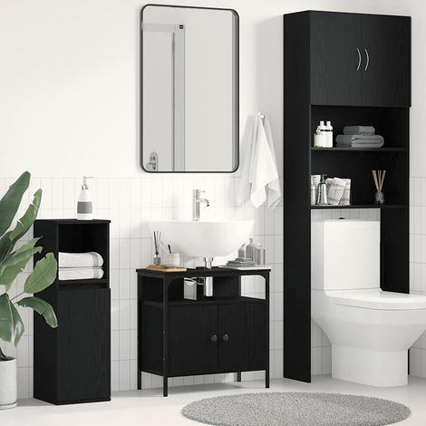Waschbeckenunterschrank Schwarz Eichen-Optik 60x30x60 cm
