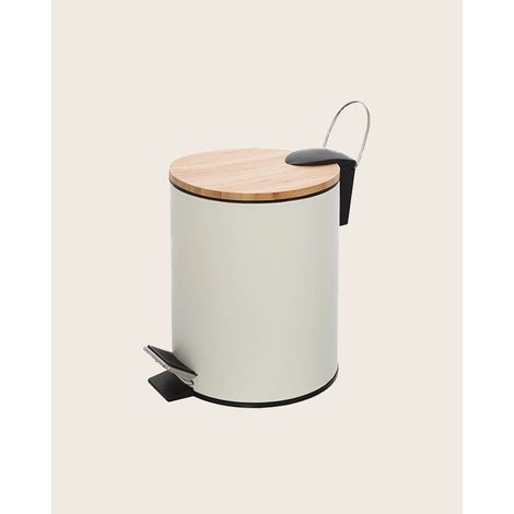 Pattumiera 3L con pedale in acciaio bianco e bambu Haiti
