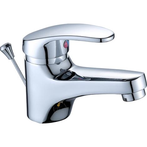 Robinet de salle de bain avec tirette, robinet mitigeur monocommande avec bonde, robinet de lavabo argenté (1/2)