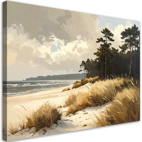 Cuadro en Lienzo, Vista de dunas de playa y mar Imitación pintura, 60x40