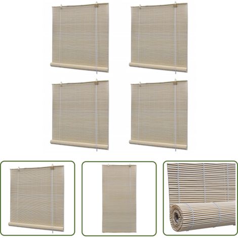 The Living Store Stores à rouleau Bambou naturel 4 pcs 120x160 cm - Stores Vénitiens - Stores En Bois - Décoration Intérieure - Habillage De Fenêtre - Rideaux Occultants (1/5)