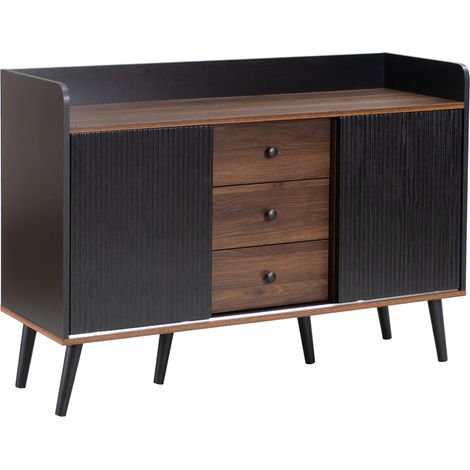 Aparador con 2 puertas correderas y 3 cajones negro y madera 117,5x40x80 cm HOMVRA (1/5)