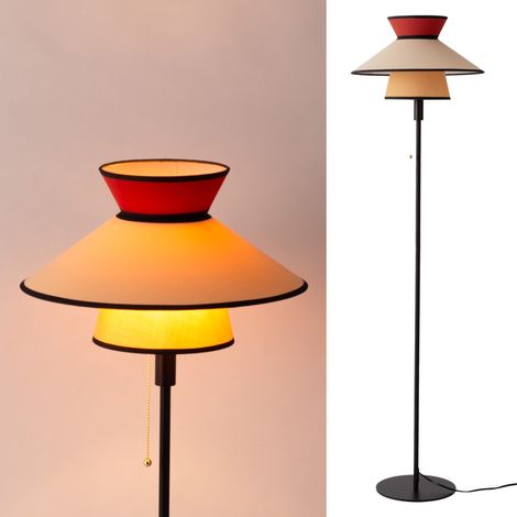 Lampadaire rétro-boho multicolore tissu bois E27 IP20 abat-jour en textile