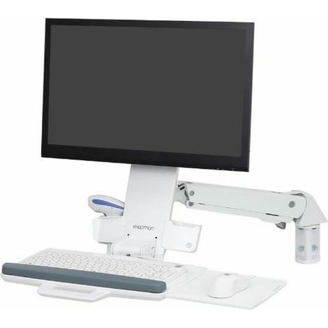 Braccio regolabile Ergotron Sit-Stand Combo per monitor LCD, tastiera, mouse e lettore di codici a barre, montaggio a parete, struttura in alluminio e plastica di alta qualit�, colore bianco, compatib (1/3)