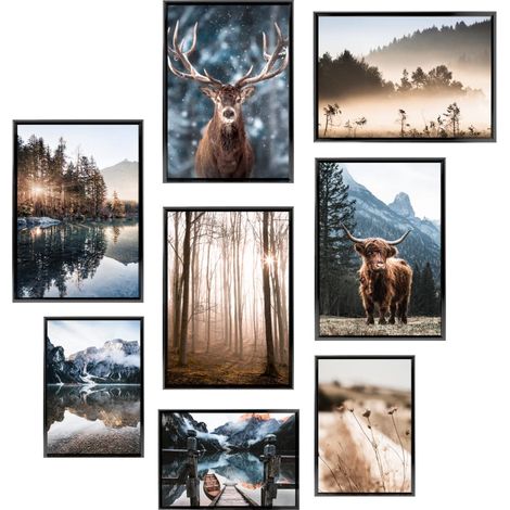Ensemble D'affiches - 4 Sur A3 / 30x42 Cm + 4 Sur A4 / 21x30 Cm - Affiches Premium - Impressions Sans Cadre - Style Moderne - Pleine Conscience Dans La Nature (1/5)