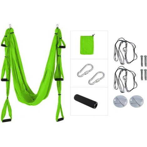 Air Yoga Set – Master Hängematte mit Halterung – Grün (1/4)
