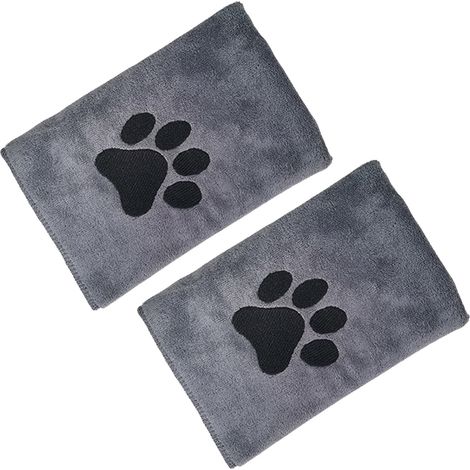 Serviette Pour Chien - Microfibre - Absorbante - Séchage Rapide - Pour Chiens Chats Animaux Domestiques - 75 x 35 cm - Gris - Lot De 2 (1/5)