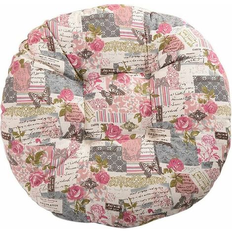 Chair cushion, round, seat cushion, floral pattern, animal print, seat cushion, 40 cm, cotton and linen, pink