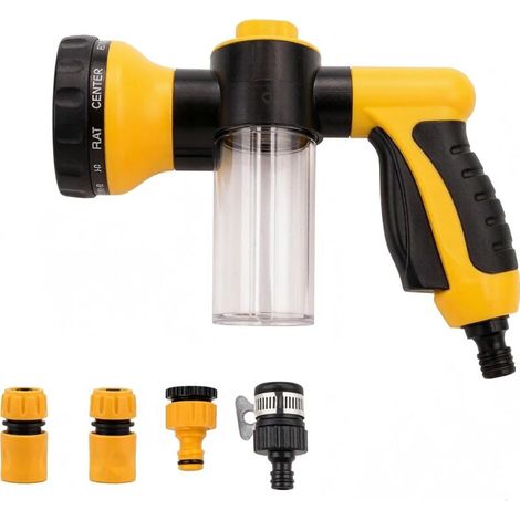 Buse de tuyau d'arrosage – Pistolet pulvérisateur d'eau en mousse multifonction – 8 modes réglables, distributeur de savon intégré, économie d'eau – Idéal pour arroser la pelouse, le lavage de voiture