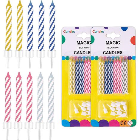 Velas mágicas de recarga (paquete de 20) para cumpleaños, velas divertidas para cumpleaños, fiestas, Navidad y celebraciones.
