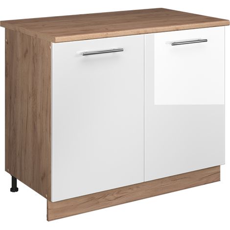 Spülenunterschrank Fame-Line, Weiß Hochglanz/Goldkraft Eiche, 100 cm, AP Eiche, Vicco (1/5)