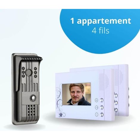 Portier interphone vidéo PILI 4 Fils - 2 écrans blancs