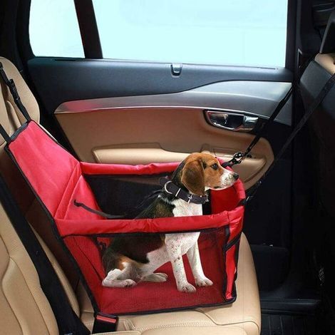 Siège d'appoint de Voiture pour Les Chiens ou Chats, Sac Transport Chien Voiture Housse de rehausseur en Tissu Oxford étanche avec Ceinture de sécurité de Voyage pour chinots (Rouge) (1/4)