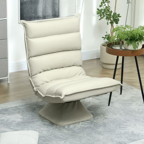 Fauteuil pivotant à 360° et inclinable sur 3 positions, revêtement en tissu rembourré, 62 x 70 x 95 cm, beige (1/5)