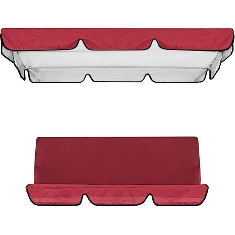 Ensemble de housse de coussin et d'auvent pour balancelle - Toile de rechange imperméable en polyester avec protection UV (rouge) (1/5)