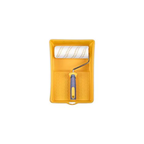 HARDY WORKING TOOLS Set peintre, rouleau de couleurs, recipient et rouleaux de couleurs en polyester, Hauteur des poils 12mm, Longueur 18cm, Diametre 48mm, blanc-jaune-gris, A0180-590000 (1/5)