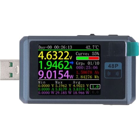 6 Digit USB Tester BT Cable Detection Battery Capacity Calculating Data Recording USB Voltage Current Power Display Multimeter