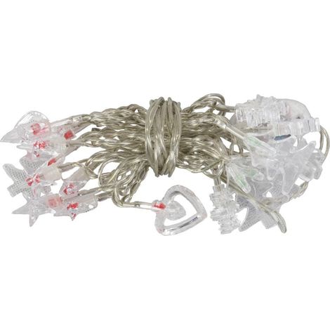 Luci natalizie a LED miste a forma di cuore, albero di Natale e fiocco di neve, rosse, verdi e bianche, su un cavo trasparente. (1/5)