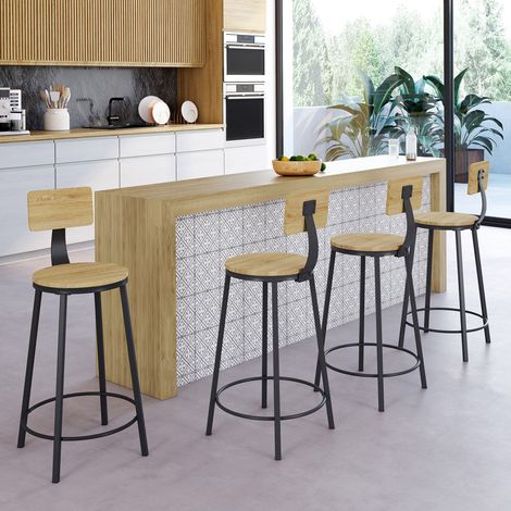 Lote de 4 taburetes de bar DETROIT, asiento redondo con respaldo de diseño industrial (1/5)