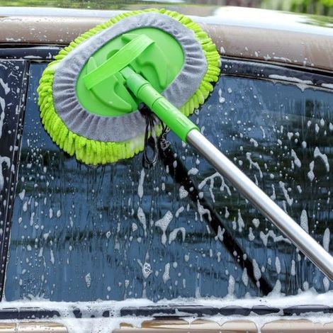 Brosse Lavage Voiture Nettoyage 160 cm en Chenille Chiffon Eponge Pelucheuse, Vadrouille Lavage Télescopique Nettoyage Balai Pinceau (1/4)