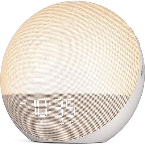 Réveil Simulateur d’Aube Bluetooth, Réveil Lumineux, Beige 3 modes de réveil, 7 alarmes, haut-parleur 5 W, veilleuse RGB 12 couleurs et écran réglable 0–100 %, sans application (1/5)