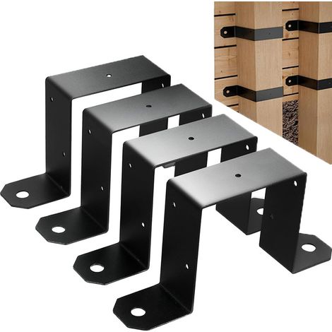 Supports de poteaux de clôture robustes, supports de fixation pour poteaux de terrasse, sangles métalliques en U pour poteaux en bois de 4 x 4 pouces (1/5)