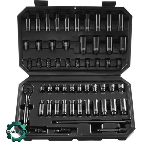 Manuzen - Coffret de douilles à choc 3/8″ – 18 pièces CR-V – carré 3 – Coffret 18 pièces (1/3)
