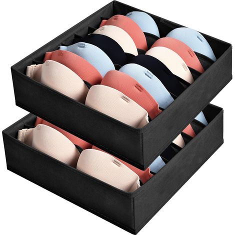 Schubladenorganizer-Set für Unterwäsche, 2er-Set, BH-Aufbewahrungsboxen mit 7 Fächern, faltbare Aufbewahrungsbox für BHs, Krawatten und Schals (1/5)