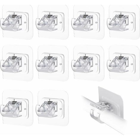 Lot de 10 supports de tringle à rideaux transparents – Auto-adhésifs pour surfaces lisses – Fixation sans perforation – Plastique ABS haute qualité (1/5)
