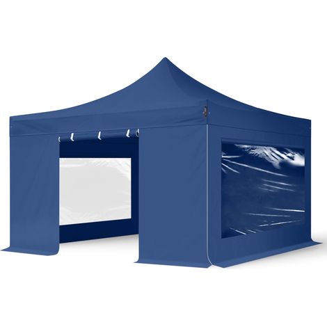 TOOLPORT 4x4m PES 750 Pop up gazebo party tent PREMIUM Steel 40 mm, incl. Sidewalls with Panorama Windows, blue