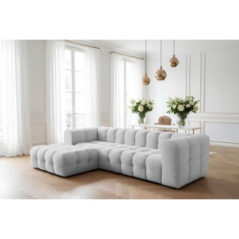 Ecksofa Designersofa SOLVIE in Stoff Moly Hellgrau Ottomane Links