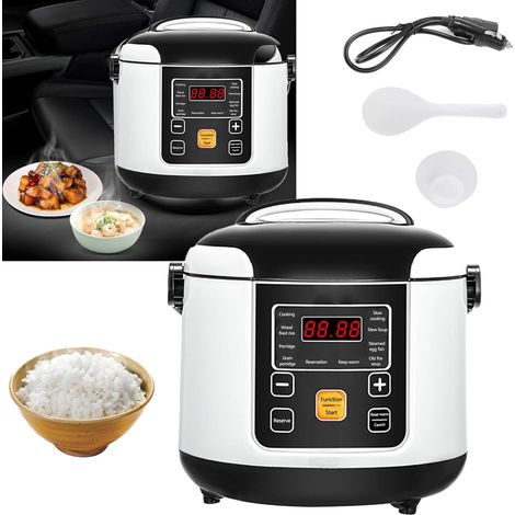 Cuiseur à Riz Pour Voiture, 200w 12v/24v Petit Cuiseur à Riz Portable Fonction De Maintien Au Chaud Fonction De RéServation 24h Pour La Cuisson Du Riz De La Soupe Du Porridge Capacité De 2l (1/5)