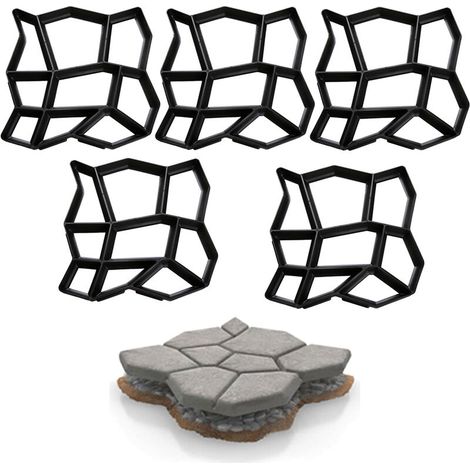 Moules à dalles de béton, ensemble de 5, pour un aménagement de jardin personnalisé. (1/4)