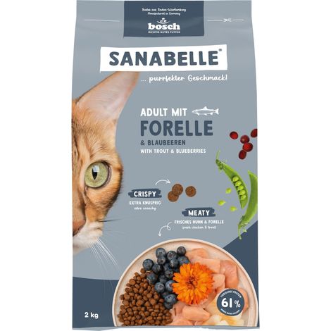 Sanabelle Katzentrockenfutter Adult mit Forelle & Blaubeeren für ausgewachsene Katzen 2 kg