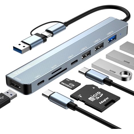 Hub USB C 3.0, 8 en 1 Adaptateur USB C avec USB 3.0, 3 USB 2.0, 2 USB-C, Lecture de Carte SD/TF, Adaptateur Multi Port Type C Compatible avec MacBook Air/Pro, Galaxy, Pad, Dell, XPS, Samsung, Windows (1/5)