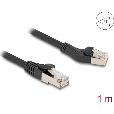 Delock Cable de red RJ45 Cat.8.1 S/FTP macho 45Â° Ã¡ngulo izquierdo a macho recto hasta 40 Gbps 1 m negro