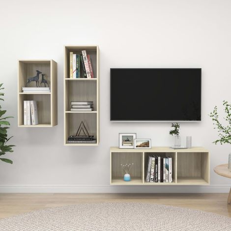 Juego de muebles de salón 3 pzas madera ingeniería roble Sonoma vidaXL (1/5)