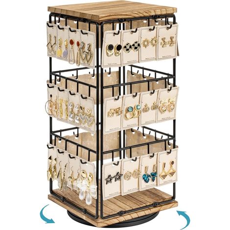 Espositore girevole per orecchini, espositore per orecchini con 48 fori, portagioie 18,5x18,5x40 cm, contenitore e espositore per gioielli da donna (1/5)