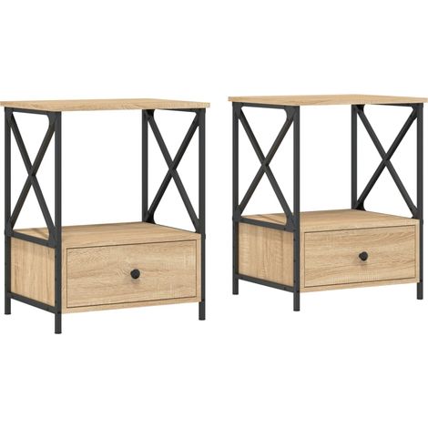 Juego de 2 mesitas de noche con cajón y estante 50 x 41 x 65 cm madera contrachapada color roble DEC035293