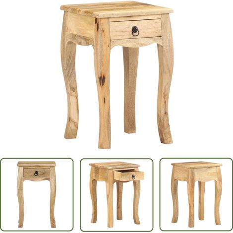 The Living Store Table de chevet 28x28x46 cm Bois de manguier massif - Table De Chevet - Meuble Rustique - Bois De Manguier - Rangement Tiroir - Design Artisanal (1/5)