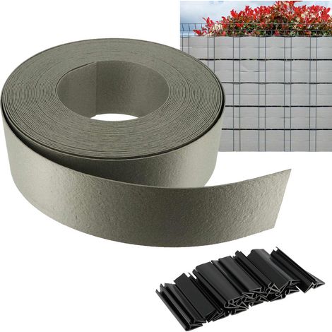 Brise vue semi rigide 25M - Hauteur 93mm - Pour clôture de jardin - Installation facile - Clips de fixation fournis - Gris (1/5)