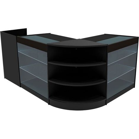 Comptoirs de Vente en MDF Noir à LED Blancs Ensemble Astro LM60 TB60 K900 3 Unités de Rangement Étagères Internes Portes Coulissantes Verouillables Réception Bureau Vêtements Bijoux [Clés INCLUS] (1/5)