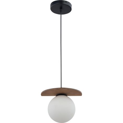 Suspension noire bois, globe verre blanc G9 12W Sigma