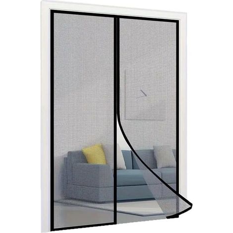 Moustiquaire magnétique noire 110x210 cm à petits carreaux, rideau de porte anti-moustiques, fibre de verre renforcée (1/5)