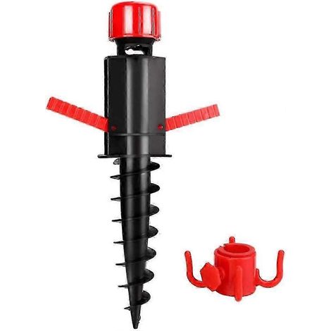 Ancrage de sable robuste et résistant au vent avec crochet pour parasol de plage - Noir/Rouge (1 pièce) (1/4)