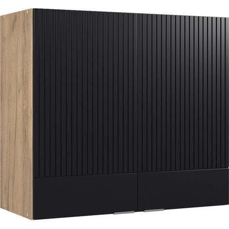 Küchenschrank Glas Fame-Line, Schwarz gestreift, 80 cm, Vicco