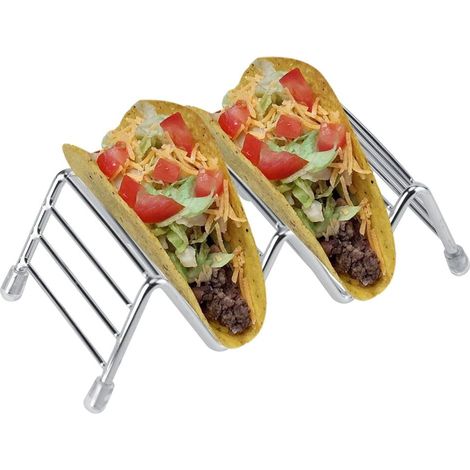 Porte-tacos JeiibrZui en acier inoxydable - Design ondulé - 2-3 emplacements - Présentoir argenté pour la maison et le restaurant - Résistant à la chaleur et empilable - Vaisselle idéale pour les tort (1/5)